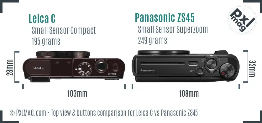 Leica C vs Panasonic ZS45 top view buttons comparison Leica C vs Panasonic ZS45 top view buttons comparison