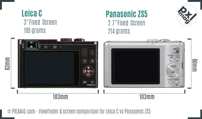Leica C vs Panasonic ZS5 Screen and Viewfinder comparison Leica C vs Panasonic ZS5 Screen and Viewfinder comparison