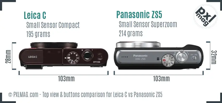 Leica C vs Panasonic ZS5 top view buttons comparison Leica C vs Panasonic ZS5 top view buttons comparison