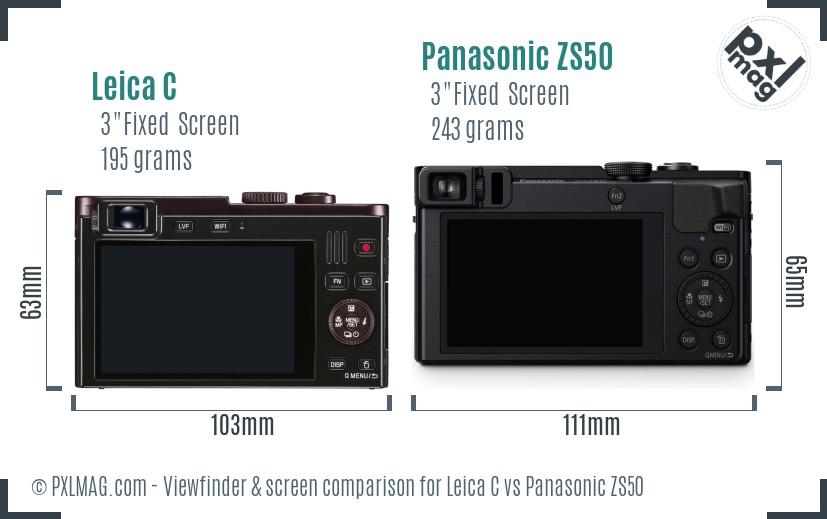 Leica C vs Panasonic ZS50 Screen and Viewfinder comparison