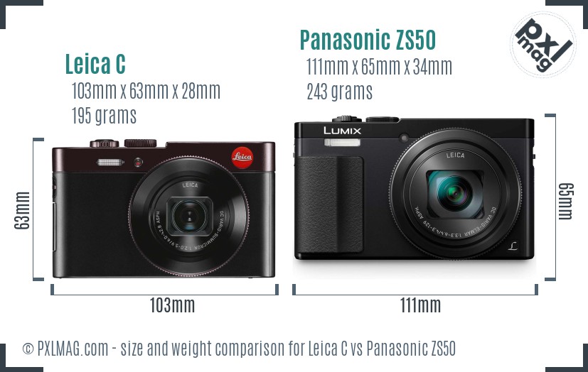 Leica C vs Panasonic ZS50 size comparison