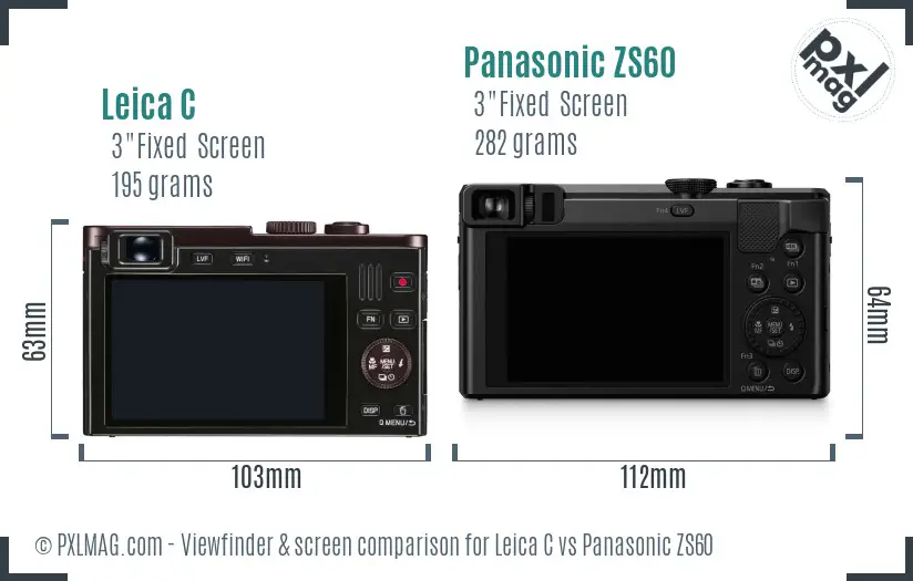 Leica C vs Panasonic ZS60 Screen and Viewfinder comparison