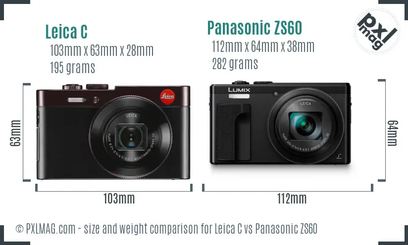Leica C vs Panasonic ZS60 size comparison