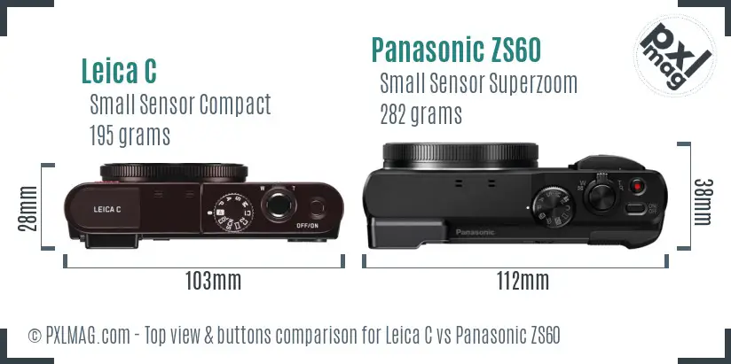 Leica C vs Panasonic ZS60 top view buttons comparison
