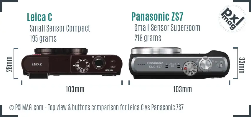 Leica C vs Panasonic ZS7 top view buttons comparison