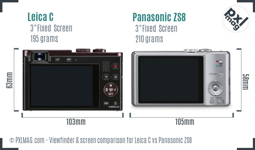 Leica C vs Panasonic ZS8 Screen and Viewfinder comparison