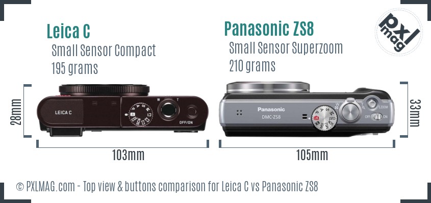 Leica C vs Panasonic ZS8 top view buttons comparison