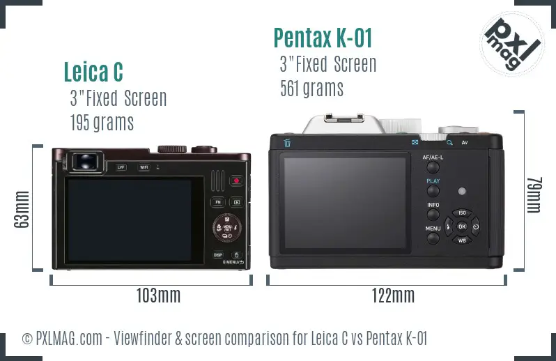 Leica C vs Pentax K-01 Screen and Viewfinder comparison