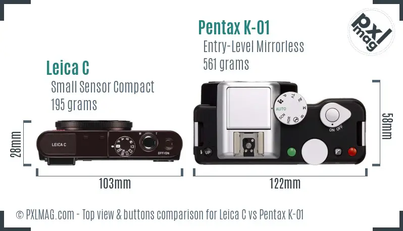 Leica C vs Pentax K-01 top view buttons comparison