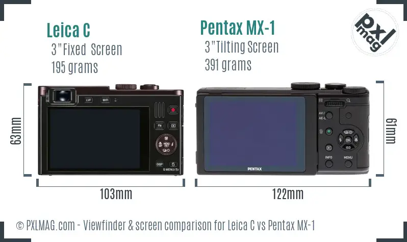 Leica C vs Pentax MX-1 Screen and Viewfinder comparison