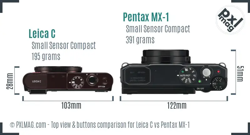 Leica C vs Pentax MX-1 top view buttons comparison