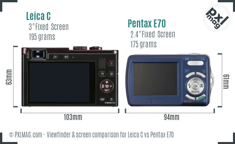 Leica C vs Pentax E70 Screen and Viewfinder comparison