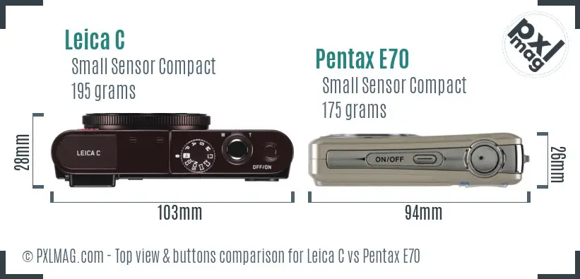 Leica C vs Pentax E70 top view buttons comparison