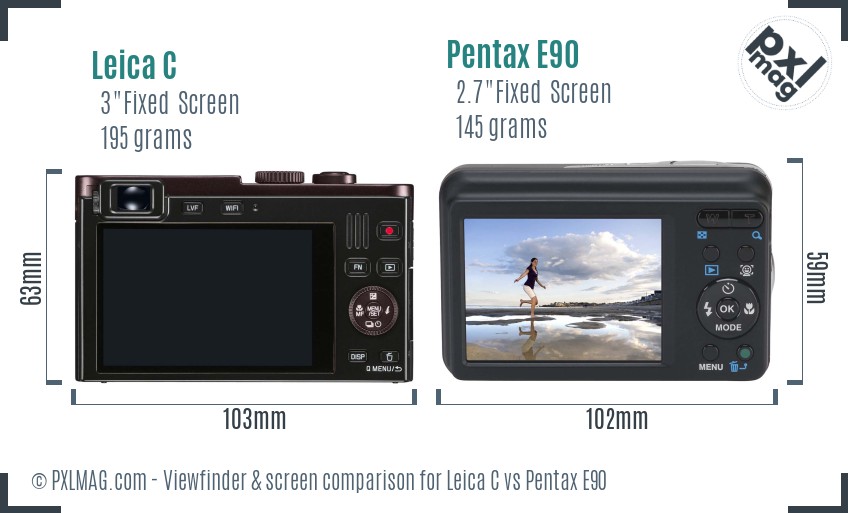 Leica C vs Pentax E90 Screen and Viewfinder comparison