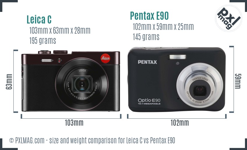 Leica C vs Pentax E90 size comparison