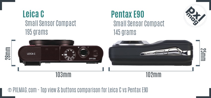 Leica C vs Pentax E90 top view buttons comparison
