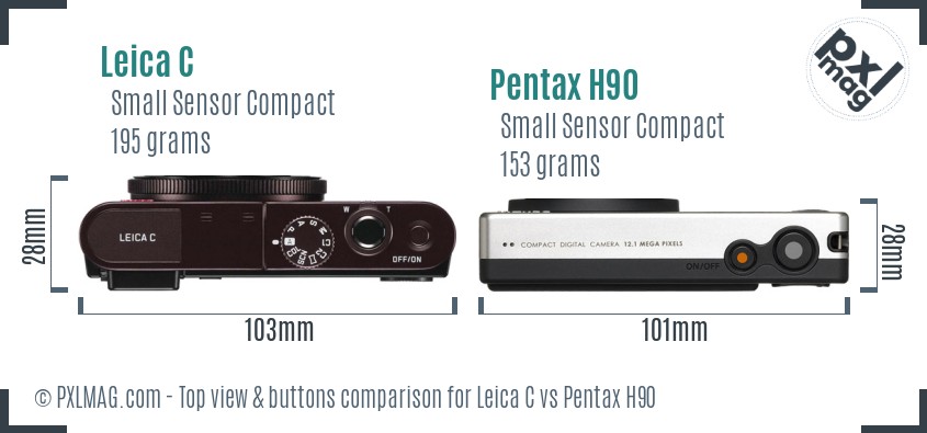 Leica C vs Pentax H90 top view buttons comparison