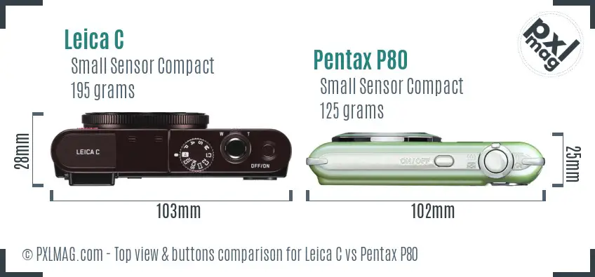 Leica C vs Pentax P80 top view buttons comparison