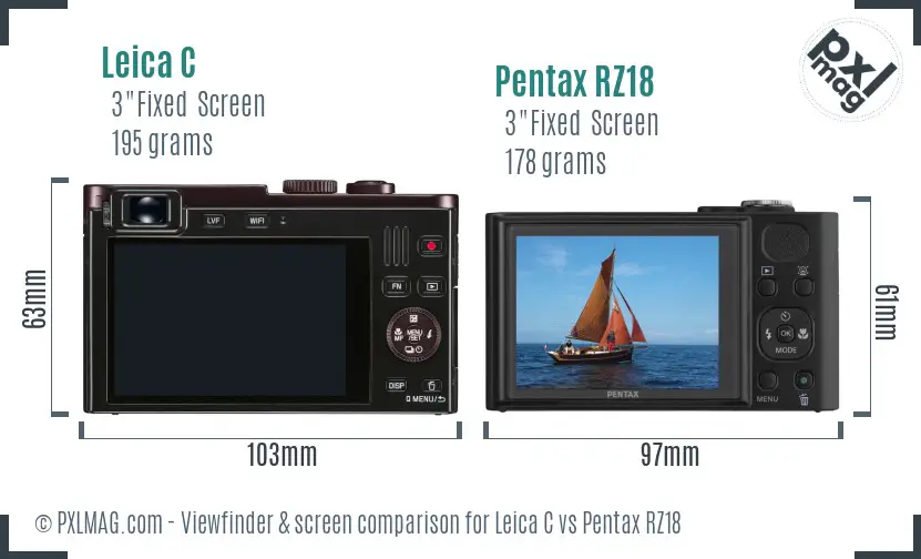 Leica C vs Pentax RZ18 Screen and Viewfinder comparison