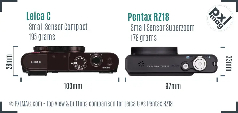 Leica C vs Pentax RZ18 top view buttons comparison