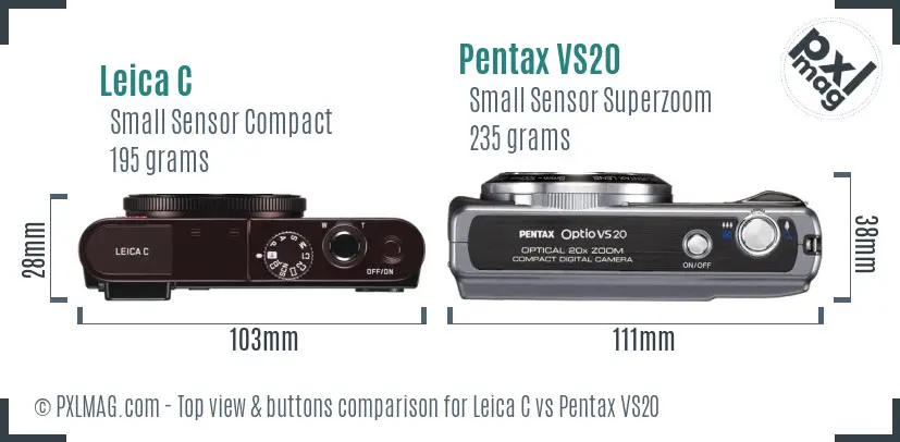 Leica C vs Pentax VS20 top view buttons comparison