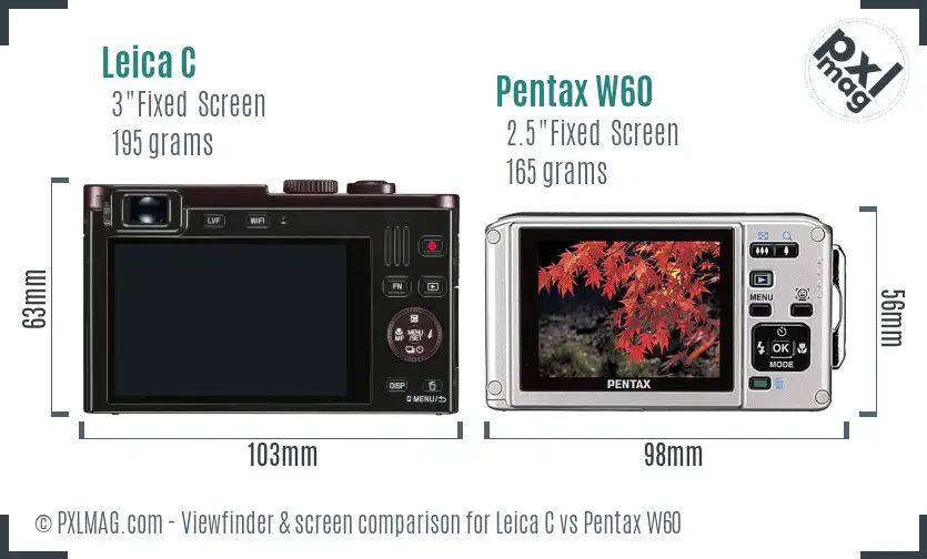 Leica C vs Pentax W60 Screen and Viewfinder comparison
