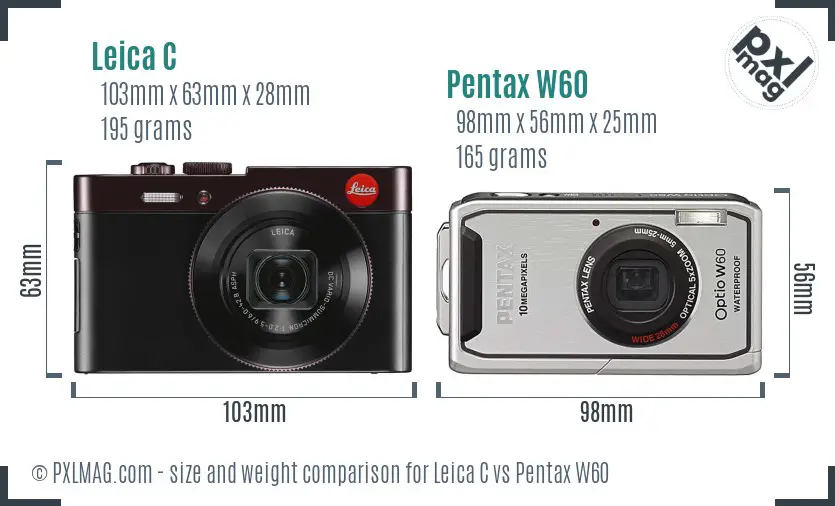 Leica C vs Pentax W60 size comparison