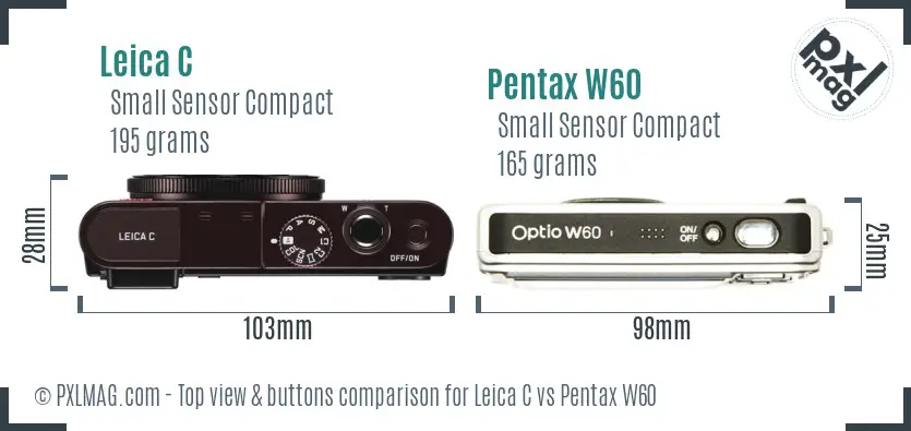 Leica C vs Pentax W60 top view buttons comparison