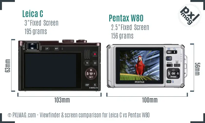 Leica C vs Pentax W80 Screen and Viewfinder comparison