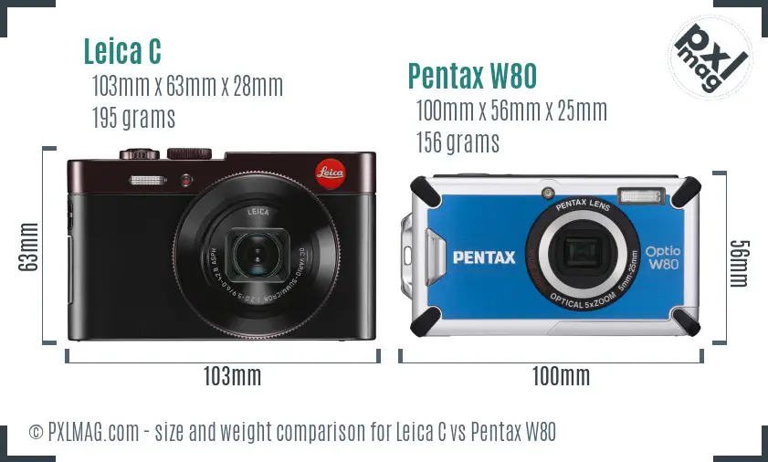 Leica C vs Pentax W80 size comparison