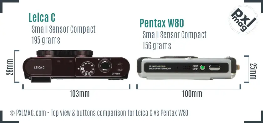 Leica C vs Pentax W80 top view buttons comparison