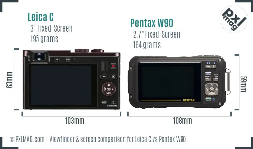 Leica C vs Pentax W90 Screen and Viewfinder comparison