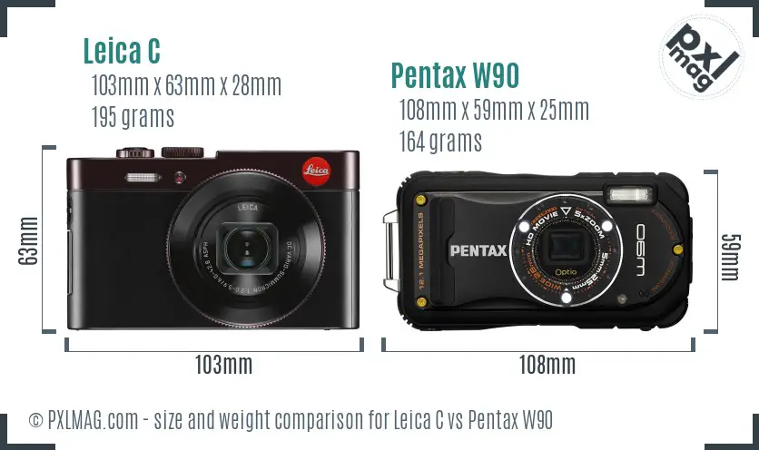 Leica C vs Pentax W90 size comparison