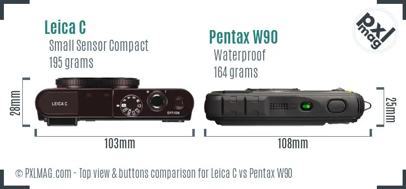 Leica C vs Pentax W90 top view buttons comparison