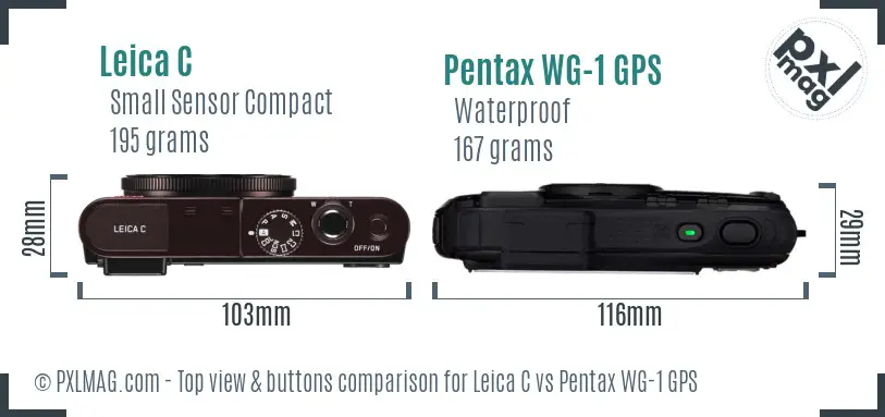 Leica C vs Pentax WG-1 GPS top view buttons comparison Leica C vs Pentax WG-1 GPS top view buttons comparison