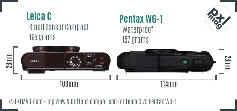 Leica C vs Pentax WG-1 top view buttons comparison