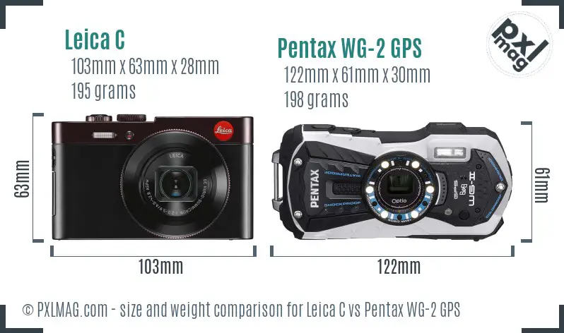 Leica C vs Pentax WG-2 GPS size comparison