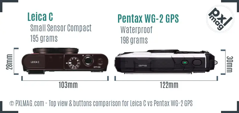 Leica C vs Pentax WG-2 GPS top view buttons comparison