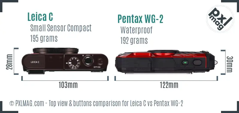 Leica C vs Pentax WG-2 top view buttons comparison