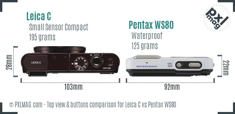 Leica C vs Pentax WS80 top view buttons comparison