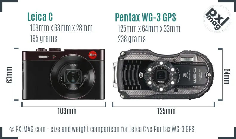 Leica C vs Pentax WG-3 GPS size comparison