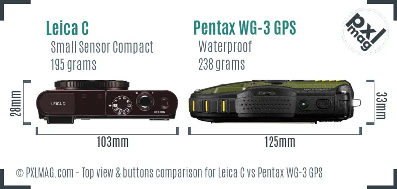 Leica C vs Pentax WG-3 GPS top view buttons comparison