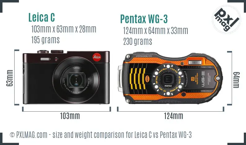 Leica C vs Pentax WG-3 size comparison