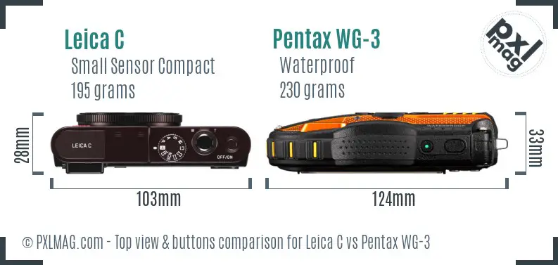 Leica C vs Pentax WG-3 top view buttons comparison