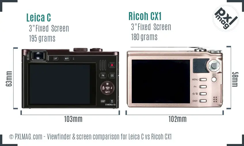 Leica C vs Ricoh CX1 Screen and Viewfinder comparison