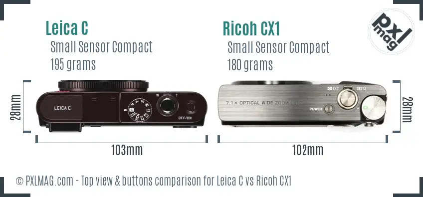 Leica C vs Ricoh CX1 top view buttons comparison