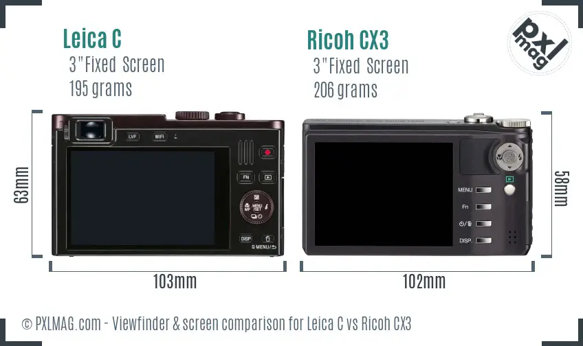 Leica C vs Ricoh CX3 Screen and Viewfinder comparison