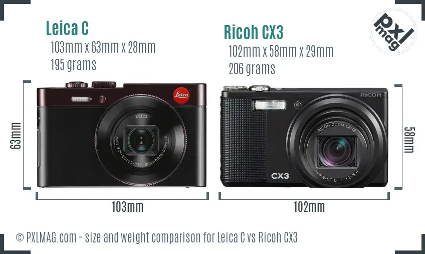 Leica C vs Ricoh CX3 size comparison