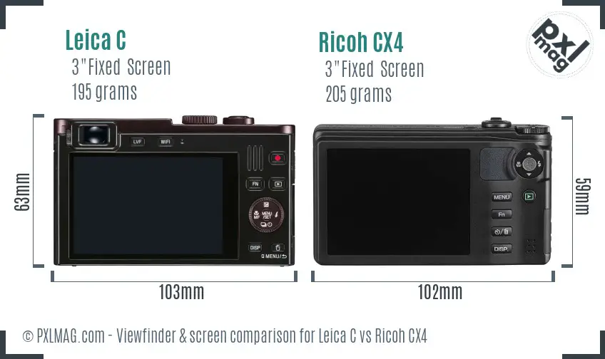 Leica C vs Ricoh CX4 Screen and Viewfinder comparison