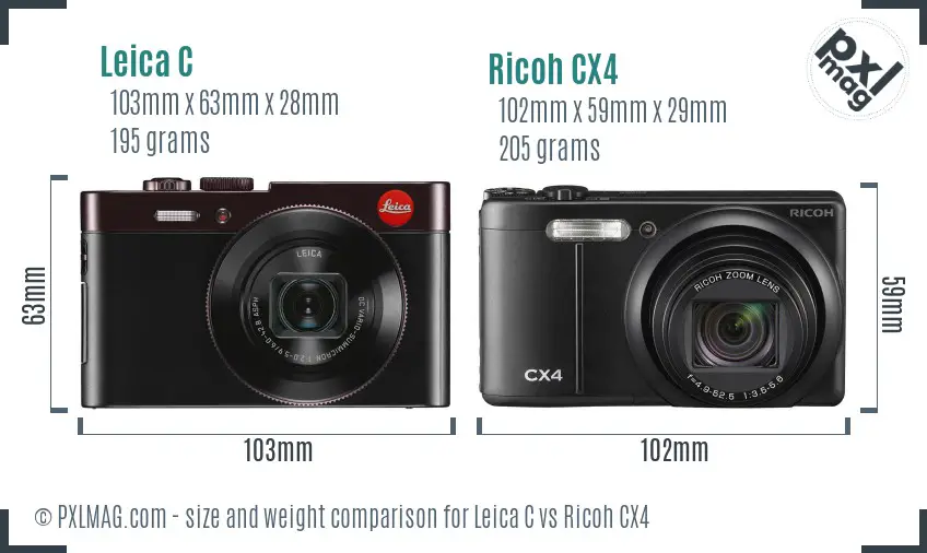 Leica C vs Ricoh CX4 size comparison